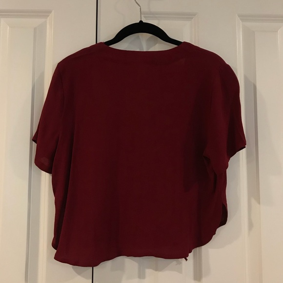 Maroon Lace Up Front T-shirt - Picture 2 of 4